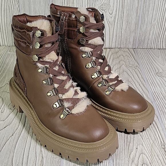 Circus by Sam Edelman Floral Mid Calf Boots Brown Snake Print Womens 5.5 NEW - Picture 9 of 12